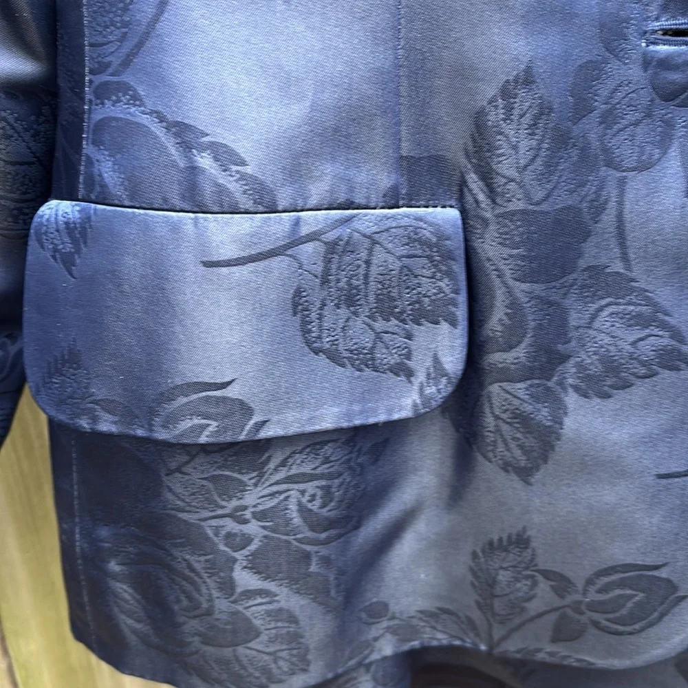 DESIGNER Vintage Yves Saint Laurent Suit Jacket Skirt Blue Brocade Women’s 12 - Picture 8 of 10